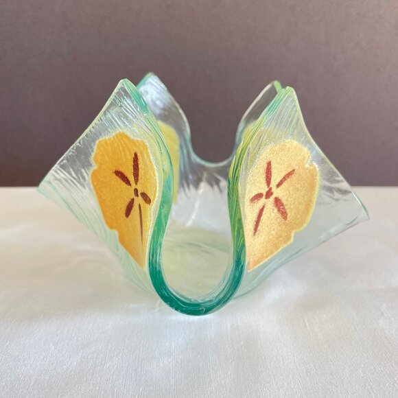 Hand Blown Glass Sand Dollar Design Candle Tealight Holder Painted Beach Coastal - Picture 3 of 7